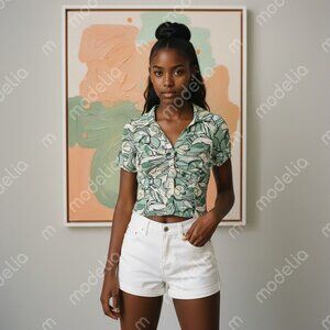 Green Ruched Short Sleeve Sheer Blouse